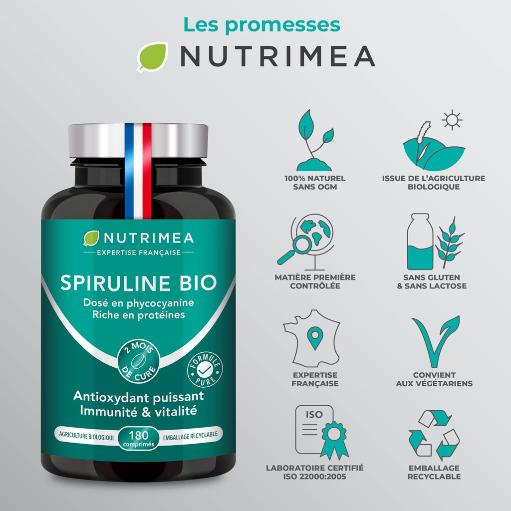 Spiruline Bio – 180 Comprimés – Complément Alimentaire – Nutrimea