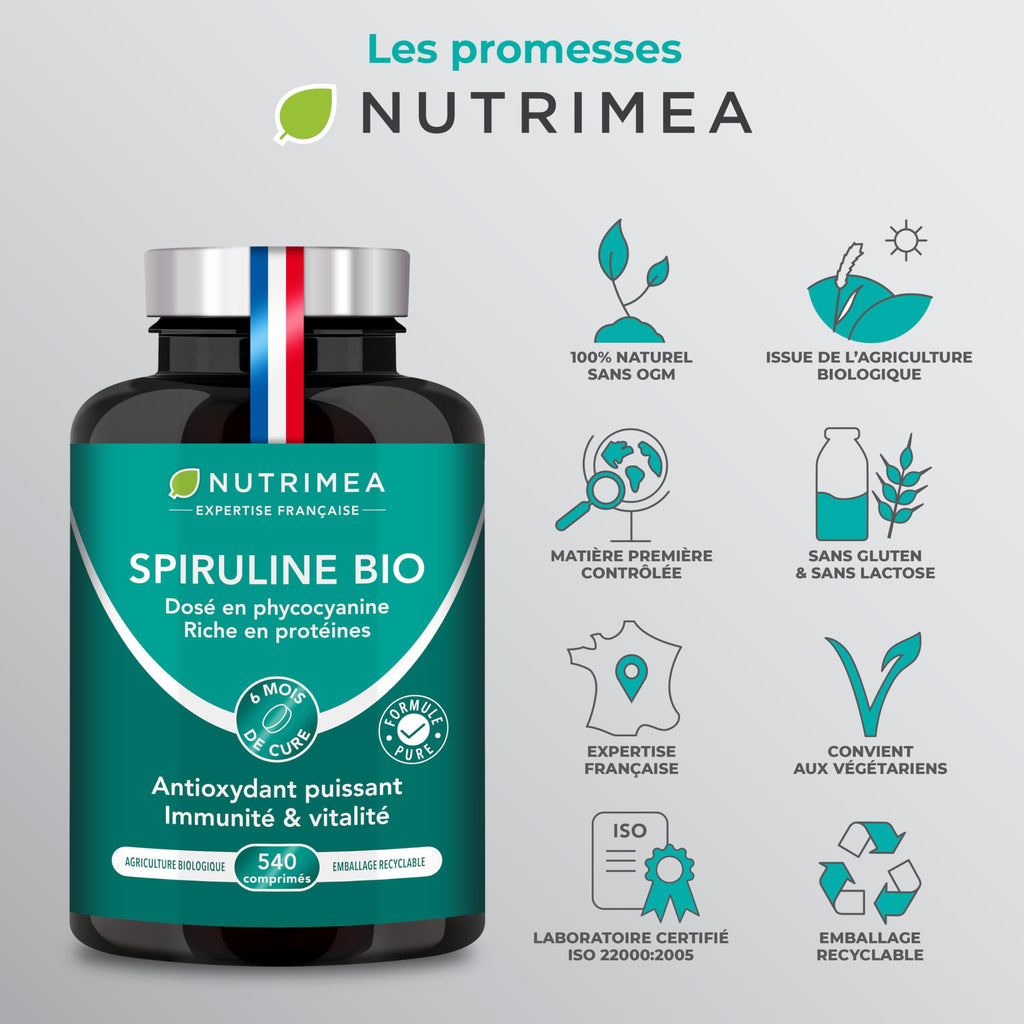 Spiruline Bio – 180 Comprimés – Complément Alimentaire – Nutrimea