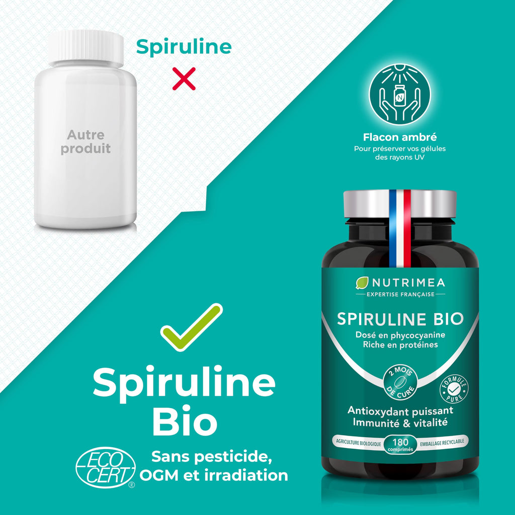Spiruline Bio – 180 Comprimés – Complément Alimentaire – Nutrimea