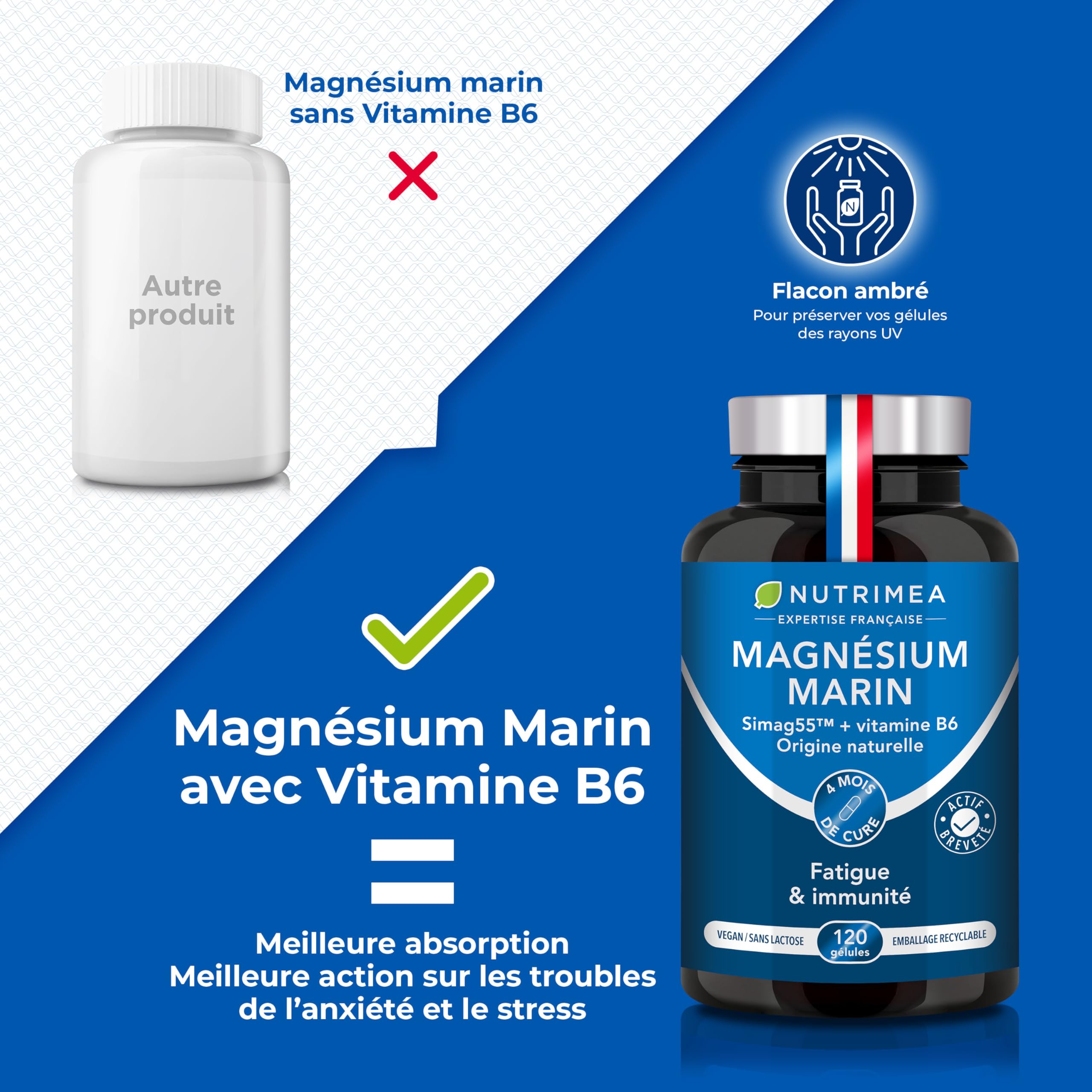 Magnésium Marin et Vitamine B6 – 120 Gélules Nutrimea